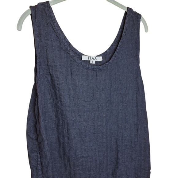 FLAX 100% Linen striped tank top black semi sheer size large flowy Lagenlook - Picture 4 of 8